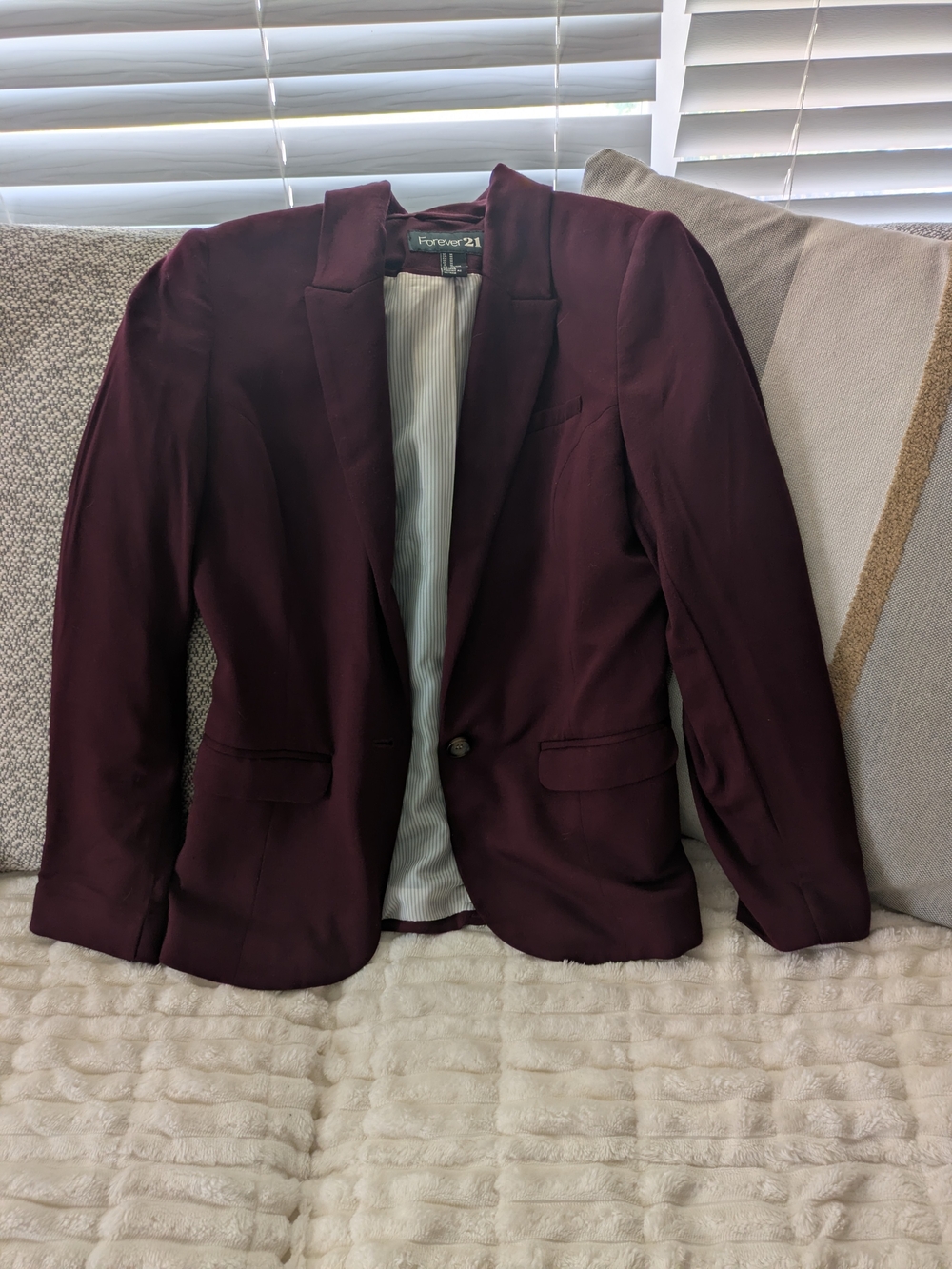 Forever 21 Woman's Wine Burgundy Blazer - Single Button Notch Lapel